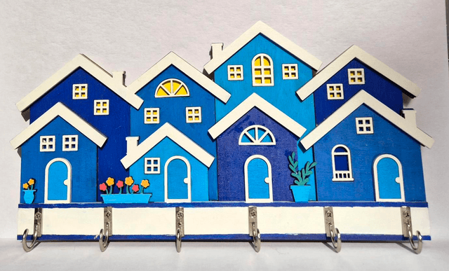 Row of Houses Keyholder (blue)