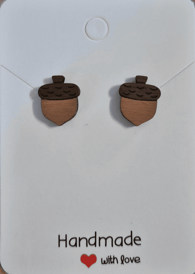 Acorn Shaped Wooden Stud Earrings   
