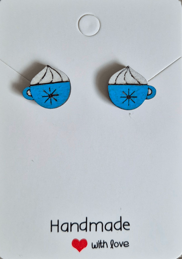 Christmas Hot Chocolate Wooden Stud Earrings