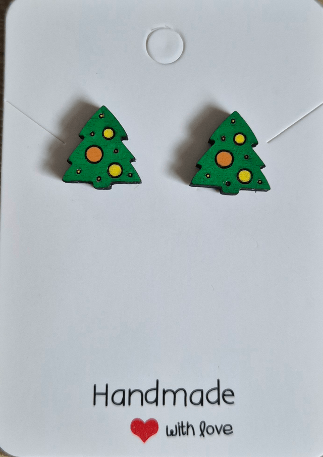 Christmas Tree Shaped Wooden Stud Earrings