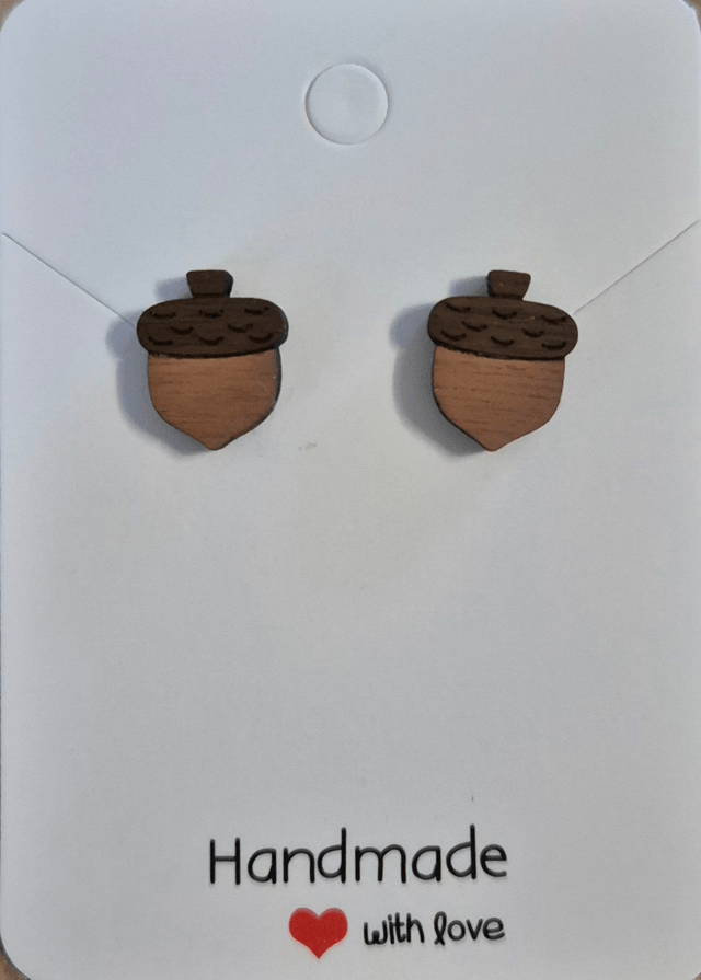 Acorn Shaped Wooden Stud Earrings