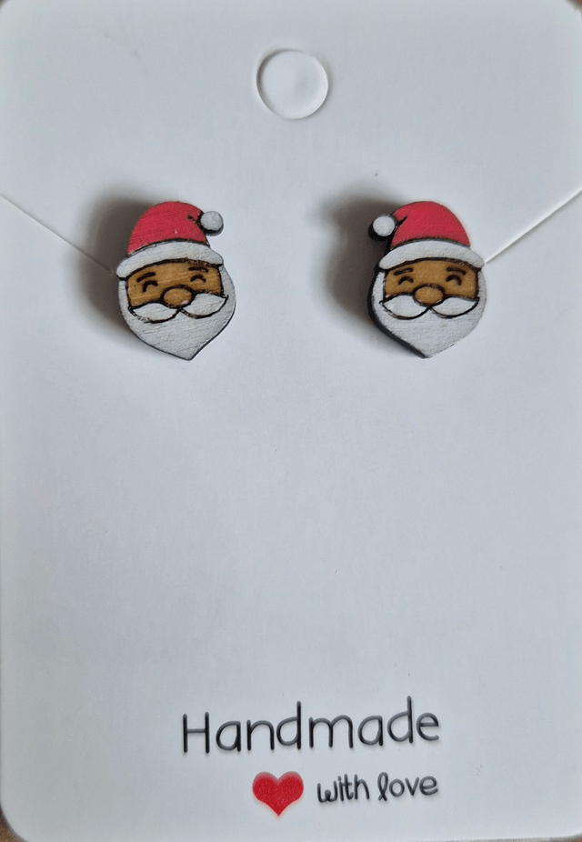 Father Christmas Wooden Stud Earrings